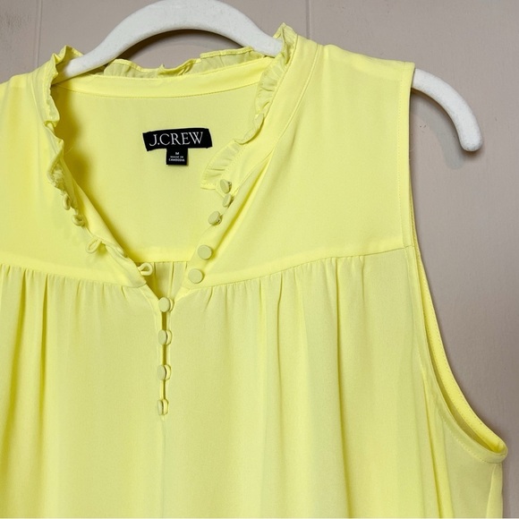 J. Crew Sleeveless Button Front Ruffle Neck Popover Top Medium neon yellow flowy - Picture 2 of 10